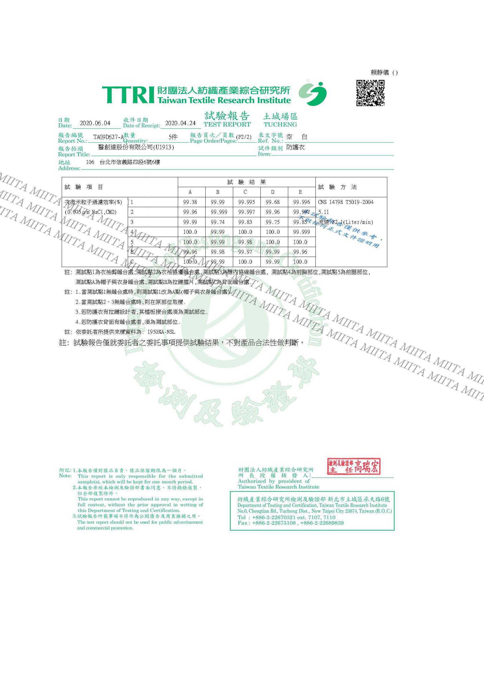 防護衣檢測報告1